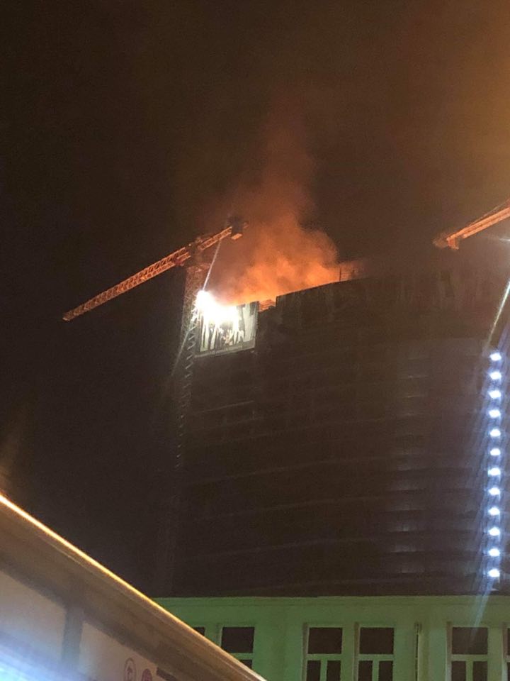 Fire on the last floors of #TheWarsawHub complex in the center of Warsaw. State Fire Service units are already on the site