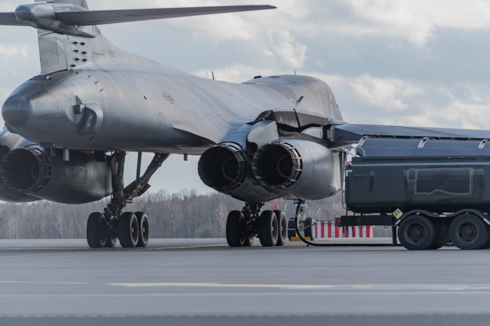 USAF B-1 bombers made hot pit refuelling stop at Powidz Air Base, Poland today.  (Photo by Senior Airman John Wright)