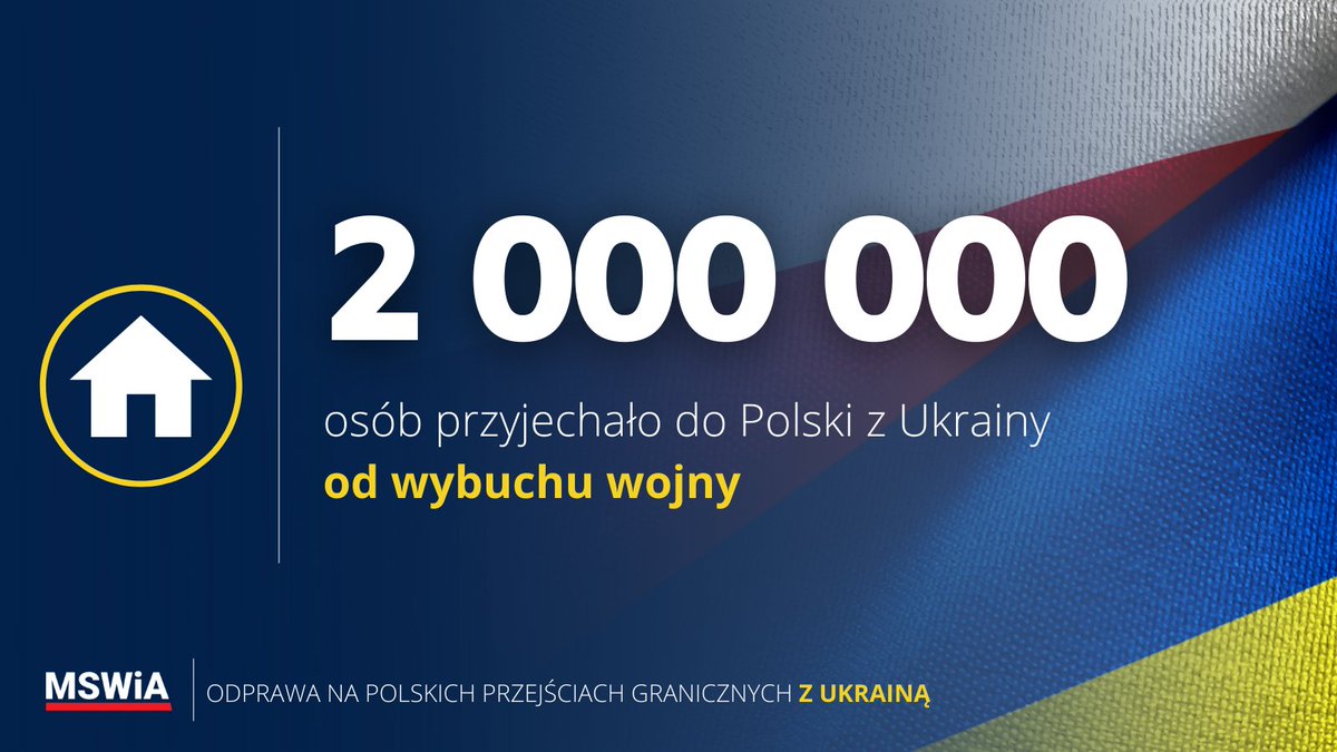 Dzisiaj o godz. 9:00 liczba osób, które uciekły do Polski przed wojną w Ukrainie, przekroczyła dwa miliony