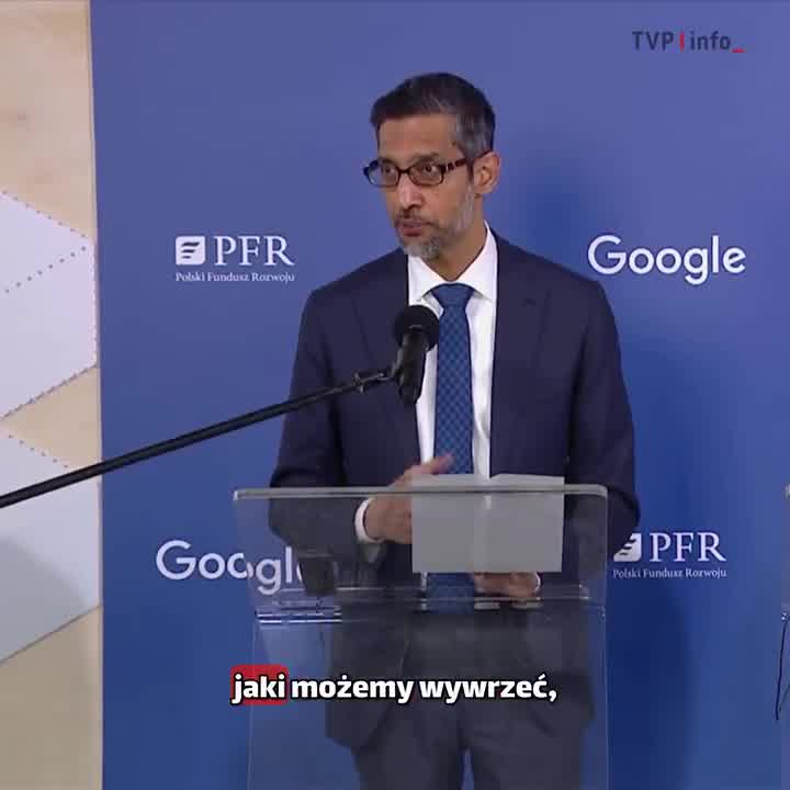 Podpisujemy memorandum w sprawie wykorzystania sztucznej inteligencji w dziedzinach energetyki, cyberbezpieczeństwa i innych - oświadczył w Warszawie szef Alphabet i Google Sundar Pichai po spotkaniu z premierem @donaldtusk. Zakładamy że w ten sposób przyczynimy się do wzrostu polskiego PKB o 8 proc.