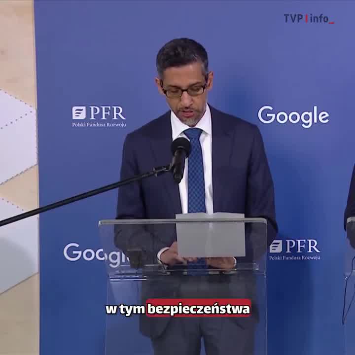 Podpisujemy memorandum w sprawie wykorzystania sztucznej inteligencji w dziedzinach energetyki, cyberbezpieczeństwa i innych - oświadczył w Warszawie szef Alphabet i Google Sundar Pichai po spotkaniu z premierem @donaldtusk. Zakładamy że w ten sposób przyczynimy się do wzrostu polskiego PKB o 8 proc.